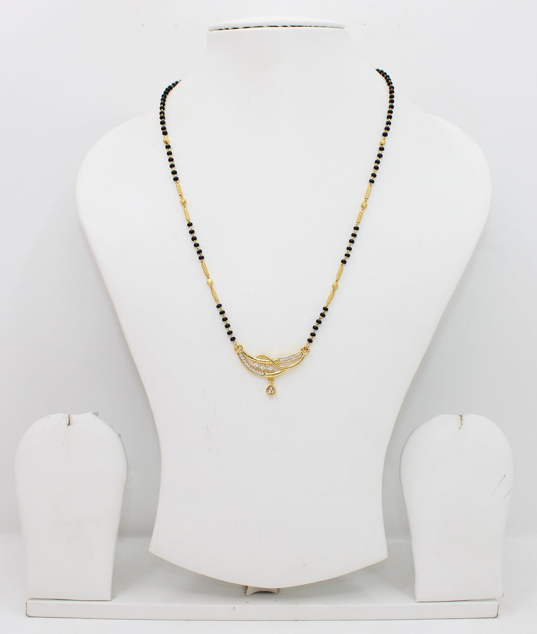 Gold-Plated Designer Mangalsutra with Black Beads & CZ Drop Pendant