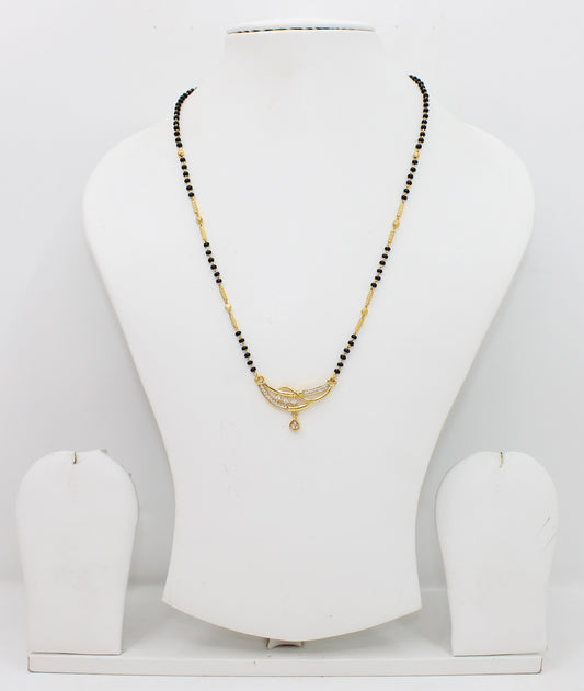 Gold-Plated Designer Mangalsutra with Black Beads & CZ Drop Pendant