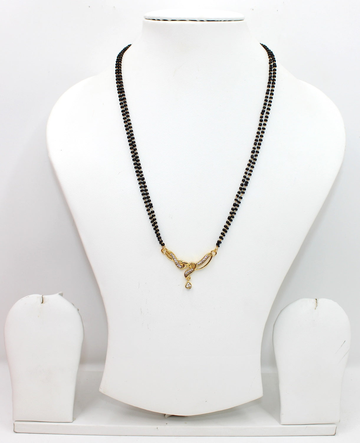 Gold-Plated Double Chain Mangalsutra with CZ Stone & Drop Pendant