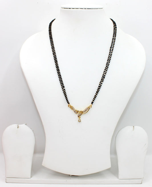 Gold-Plated Double Chain Mangalsutra with CZ Stone & Drop Pendant