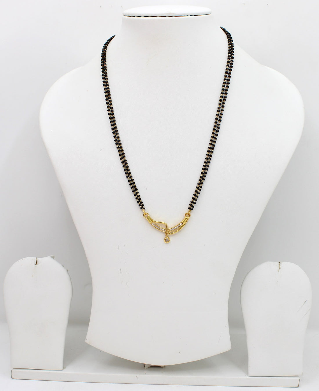 Classic Double-Line Black Bead Mangalsutra with CZ Stone Pendant