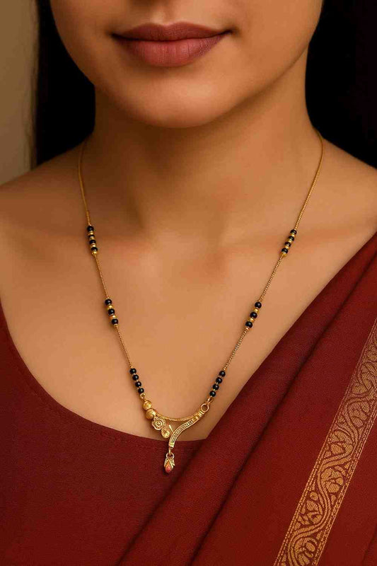 Elegant Daily Wear Mangalsutra – Gold-Plated Black Bead Chain with Minimalistic Modern Pendant