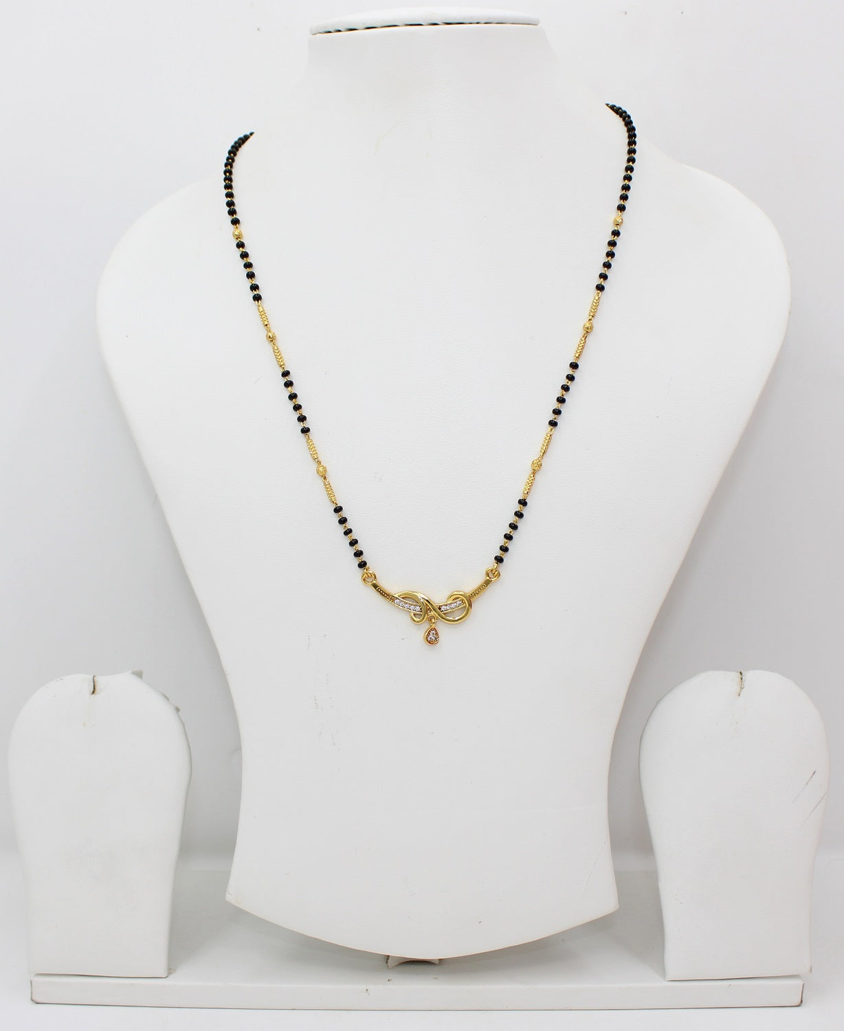 Elegant Gold-Plated Mangalsutra with Designer Pendant & Black Beads