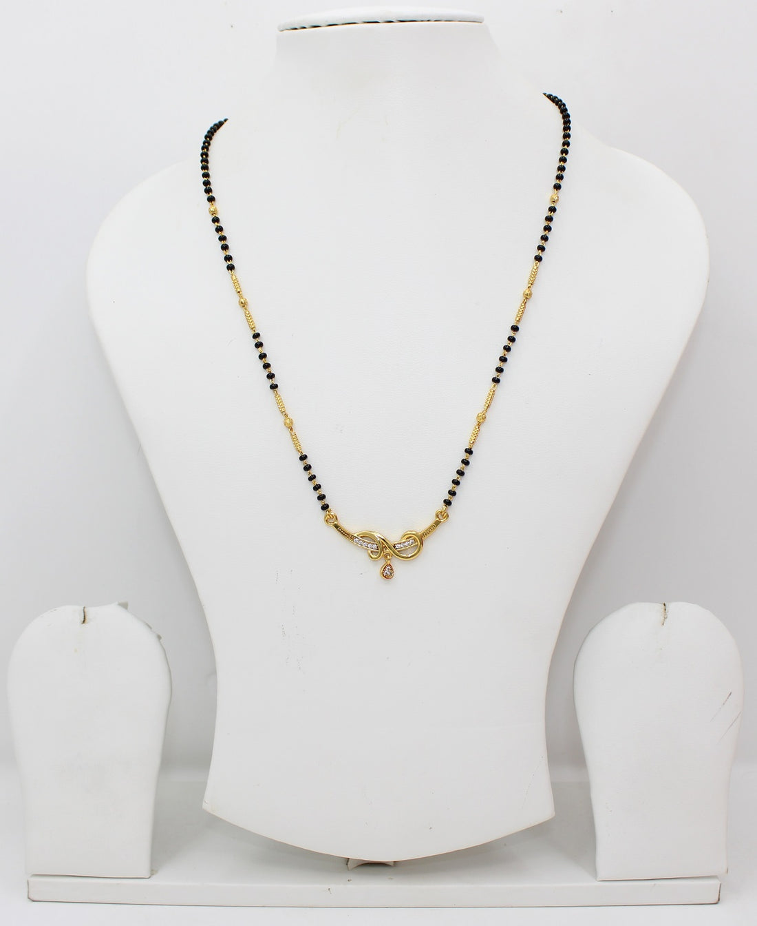 Elegant Gold-Plated Mangalsutra with Designer Pendant & Black Beads