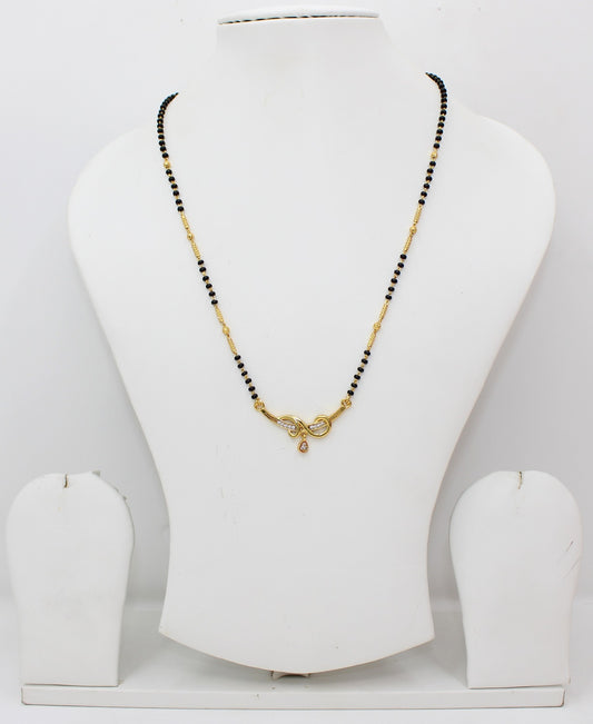 Elegant Gold-Plated Mangalsutra with Designer Pendant & Black Beads