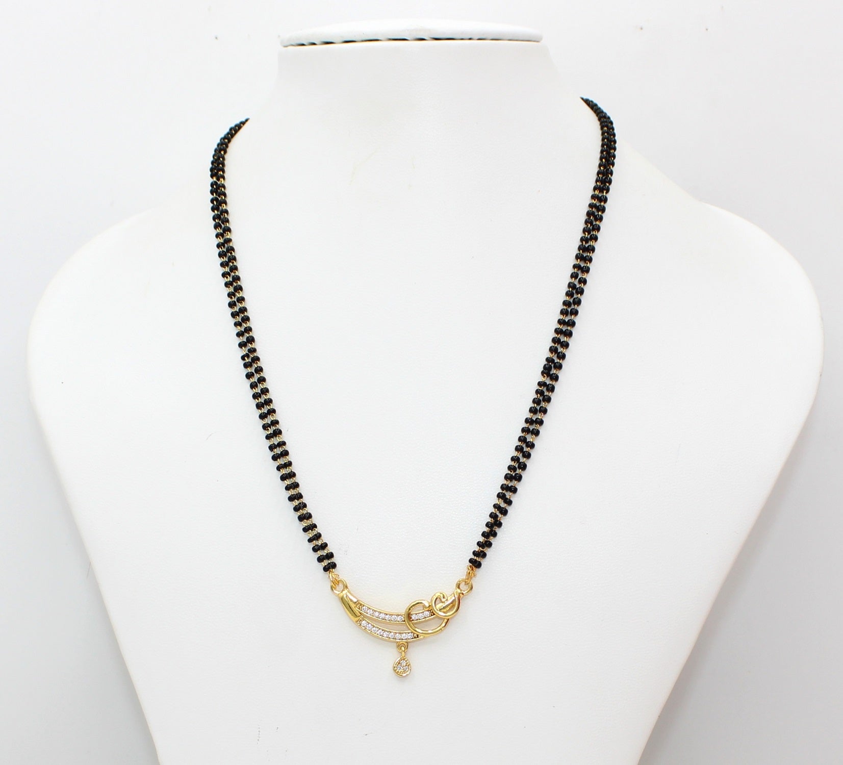 Elegant Double-Line Mangalsutra with CZ Stone & Gold-Plated Pendant