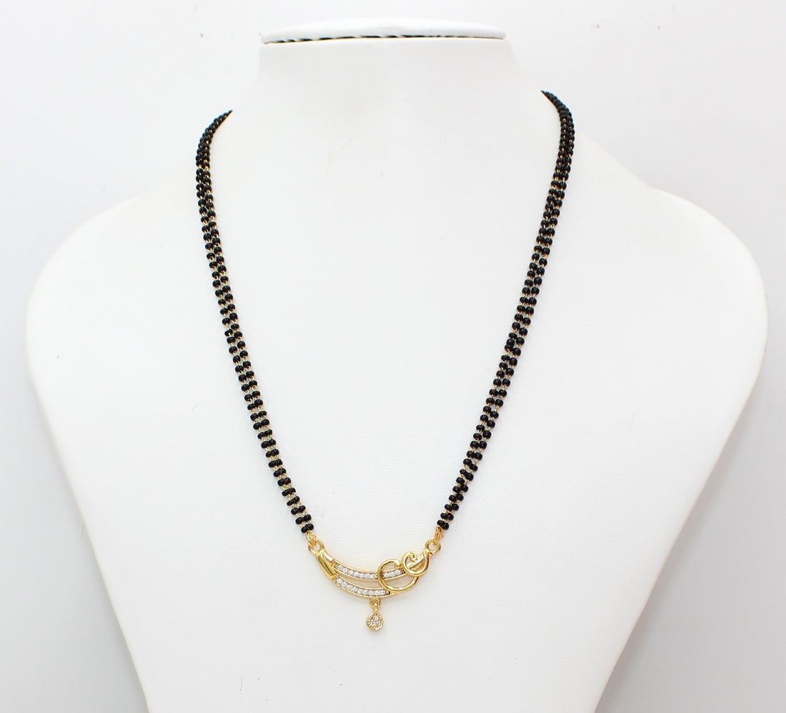 Elegant Double-Line Mangalsutra with CZ Stone & Gold-Plated Pendant