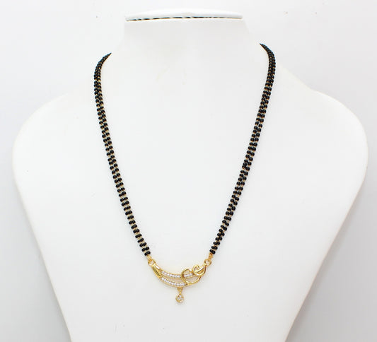 Elegant Double-Line Mangalsutra with CZ Stone & Gold-Plated Pendant