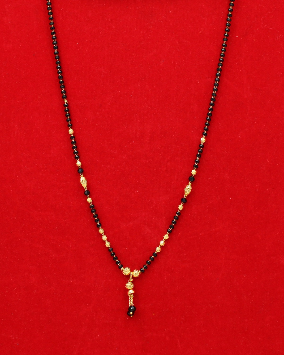 Traditional Gold Plated Daily Wear Mangalsutra with Black Beads & Hanging Tassel – Lightweight & Elegant 💛