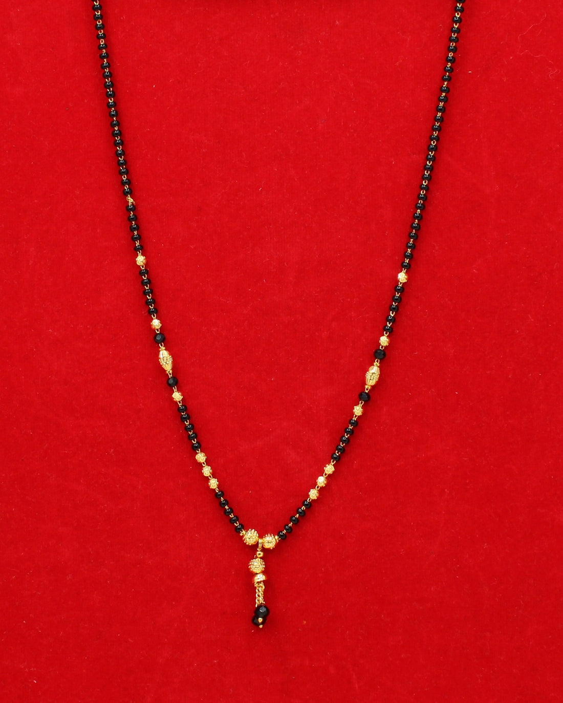 Traditional Gold Plated Daily Wear Mangalsutra with Black Beads & Hanging Tassel – Lightweight & Elegant 💛
