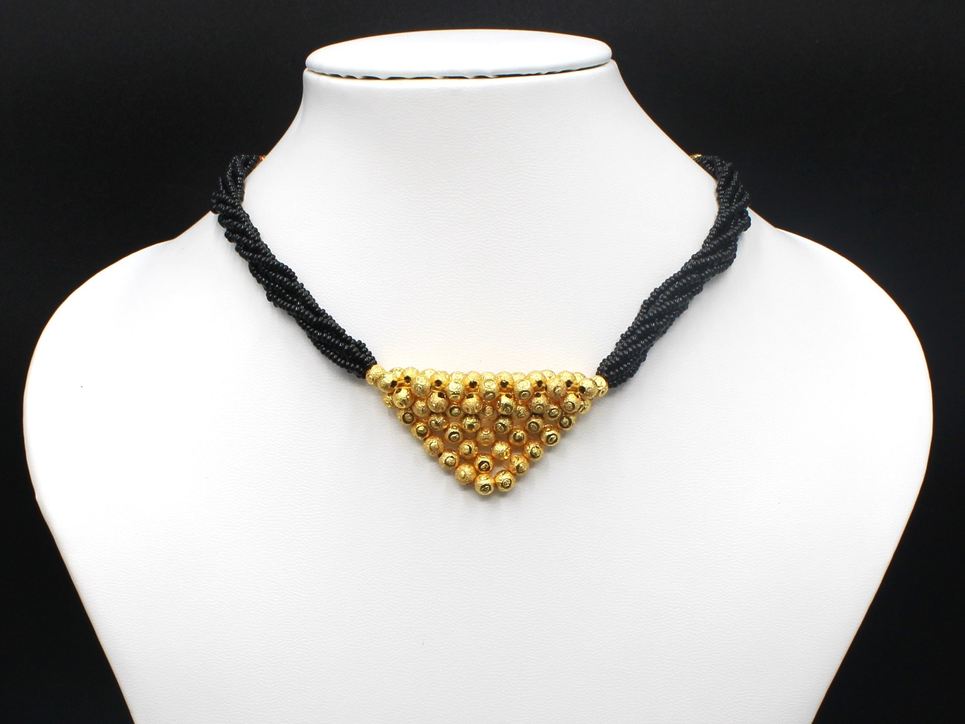 Royal Pyramid Black Bead Choker Mangalsutra – Bold Gold-Plated Statement Piece 💛