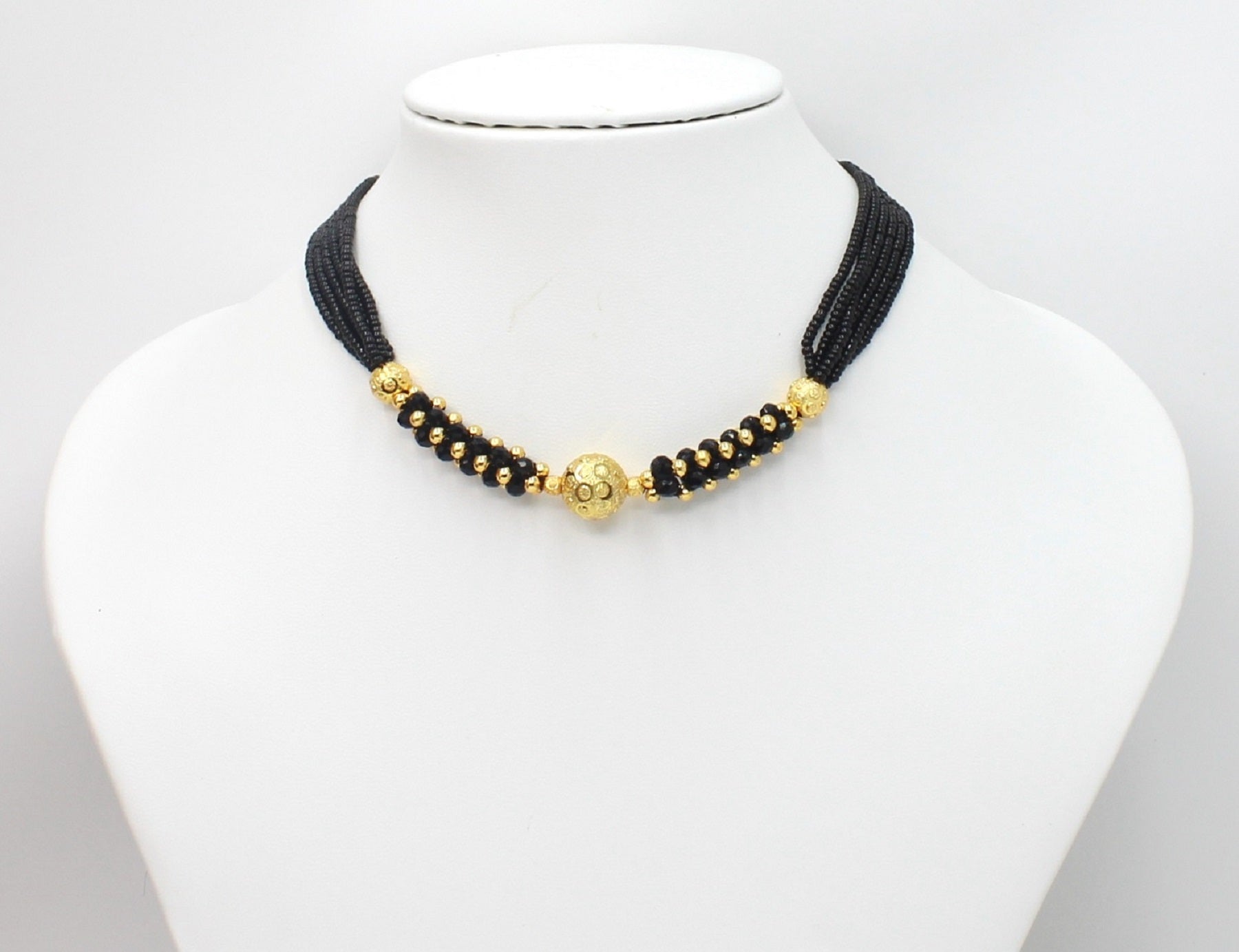 Classic Round Bead Mangalsutra – 1 Gram Gold Plated Black Bead Choker Necklace ✨