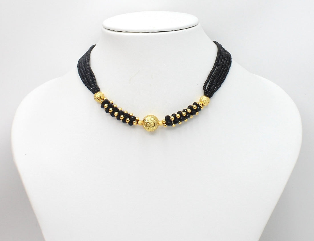 Classic Round Bead Mangalsutra – 1 Gram Gold Plated Black Bead Choker Necklace ✨