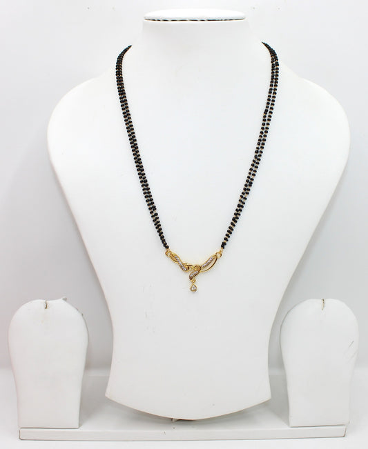Stylish Double-Line Mangalsutra with Gold-Plated Pendant & CZ Drop