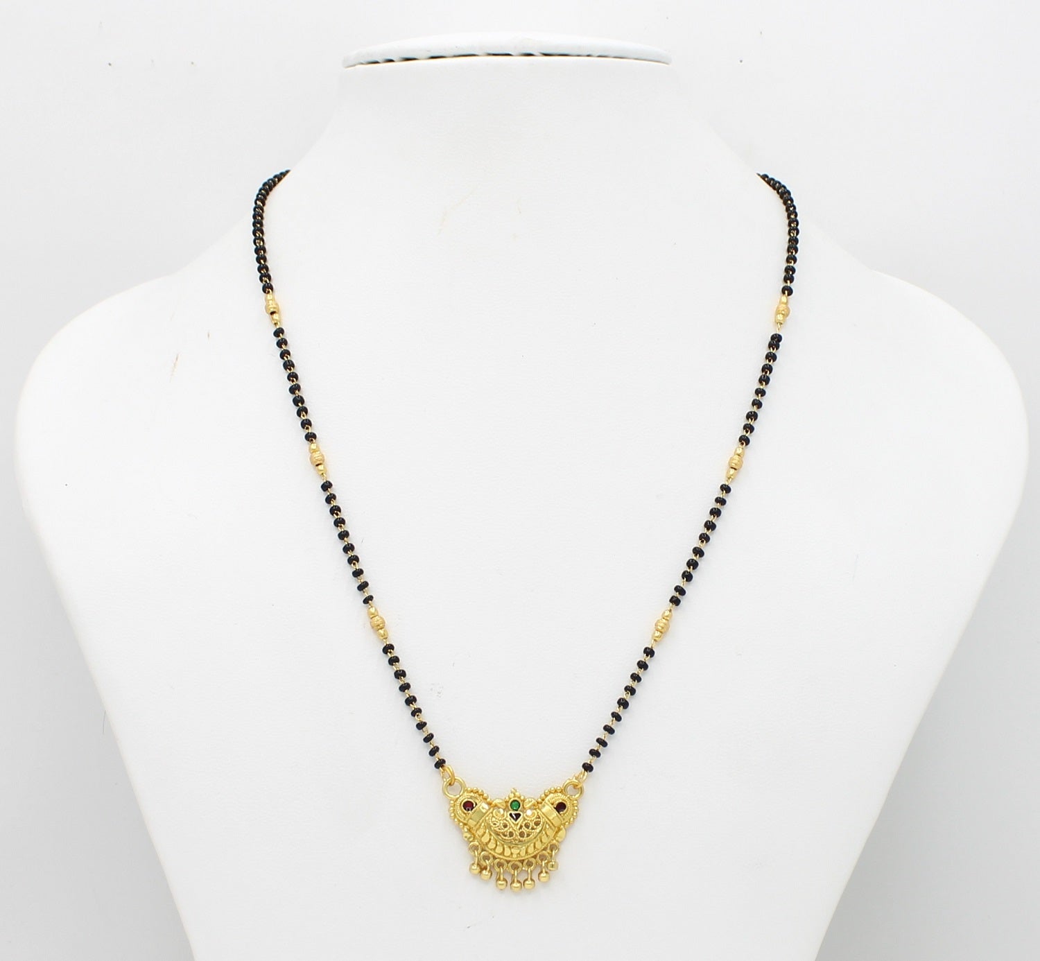 Antique Gold Plated Temple Mangalsutra – Traditional South Indian Design with Color Stones 💛