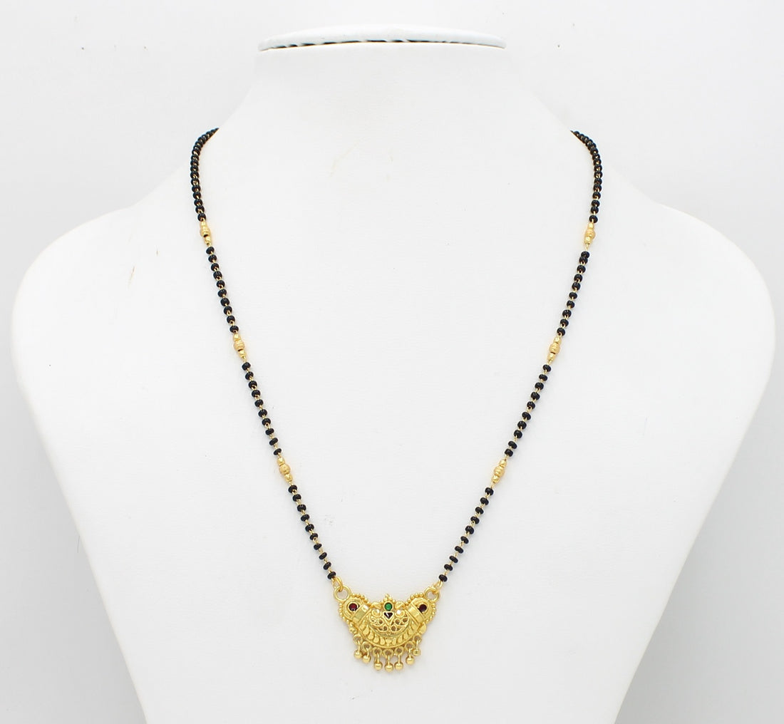 Antique Gold Plated Temple Mangalsutra – Traditional South Indian Design with Color Stones 💛