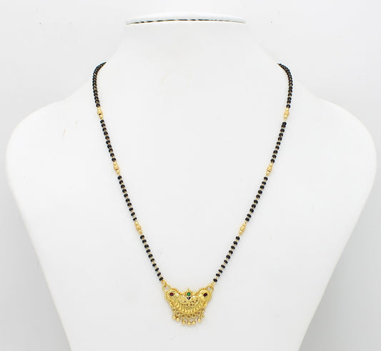 Antique Gold Plated Temple Mangalsutra – Traditional South Indian Design with Color Stones 💛