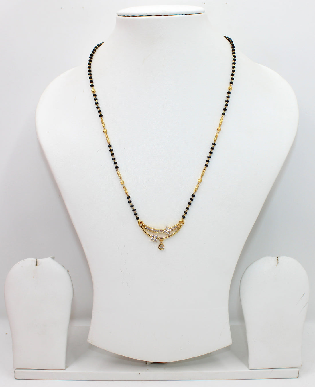 Designer Gold-Plated Mangalsutra with Dual CZ Charms & Black Beads