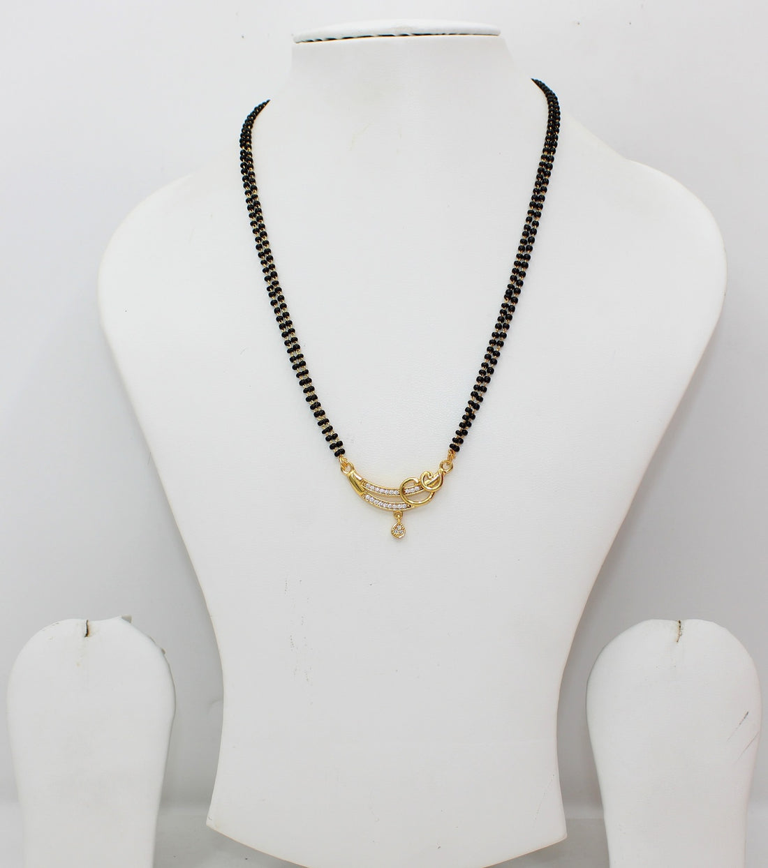 Elegant Double-Line Black Bead Mangalsutra with CZ Stone Pendant