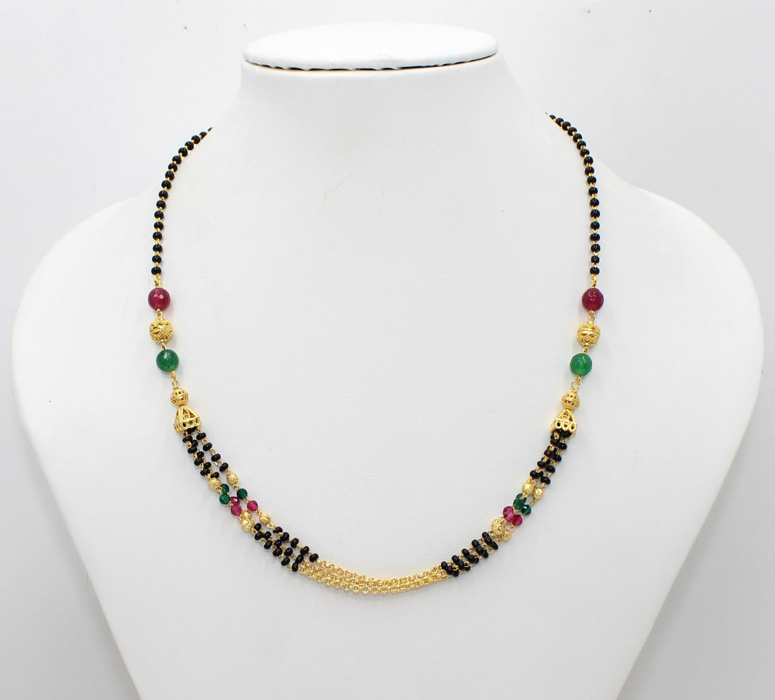 Multicolour Beaded Gold Plated Double Chain Mangalsutra – Elegant Daily Wear Traditional Design 💛