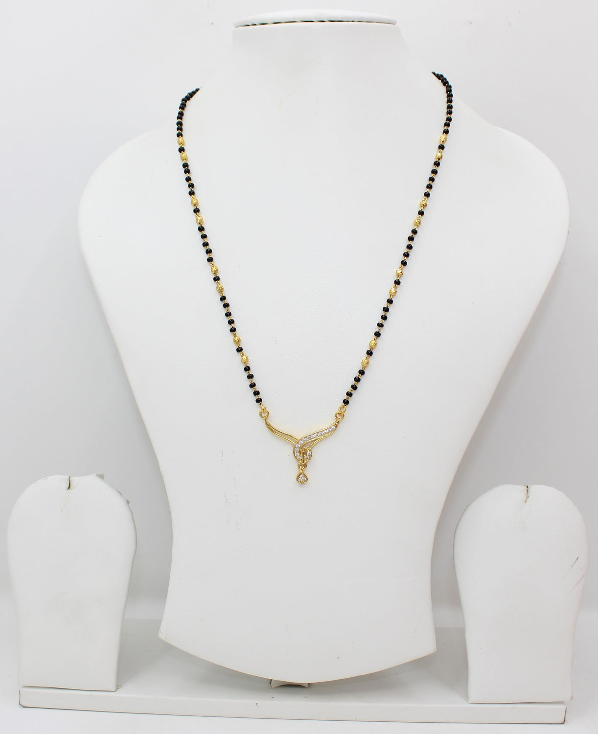 Elegant Dual Bead Gold-Plated Mangalsutra with CZ Pendant