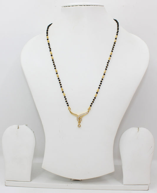 Elegant Dual Bead Gold-Plated Mangalsutra with CZ Pendant