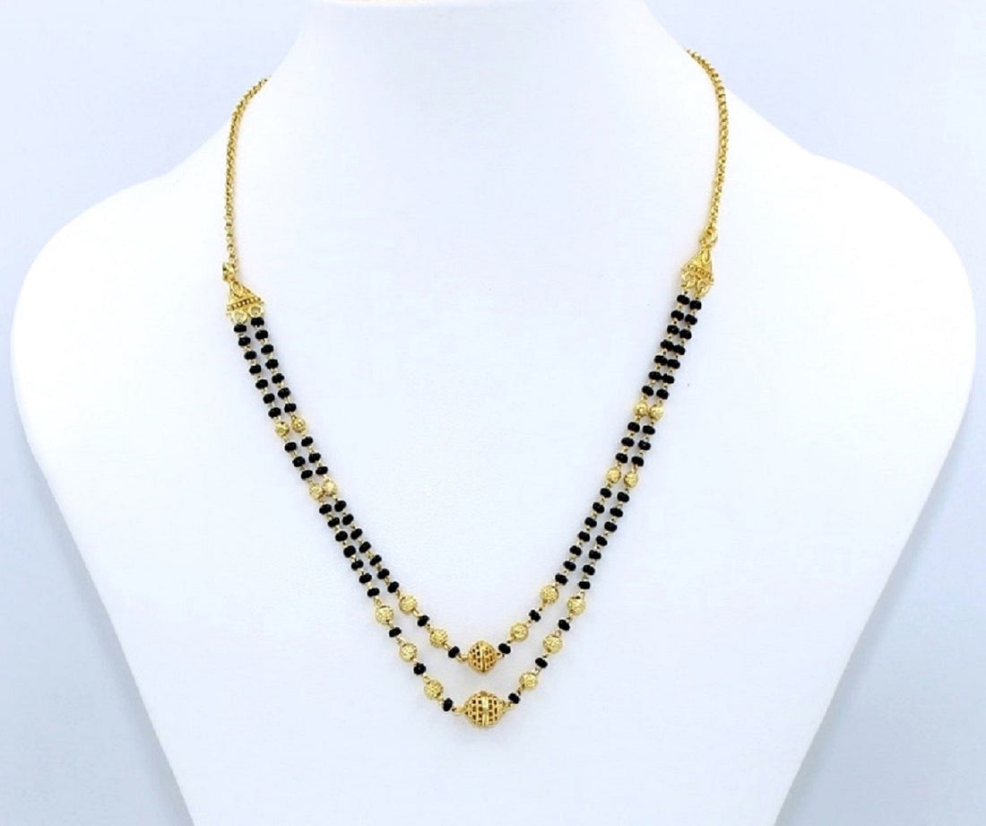 Double Layer Gold Plated Daily Wear Mangalsutra – Elegant Traditional Black Bead Design 💛
