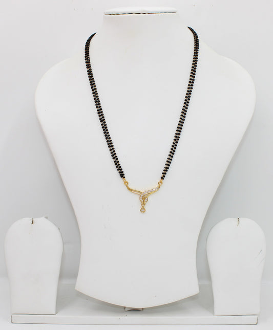 Classic Double-Line Mangalsutra with Gold-Plated CZ Pendant