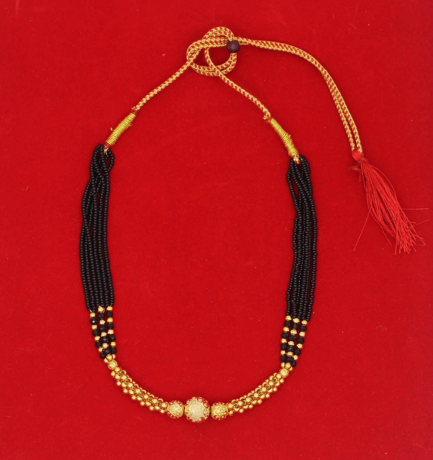 Elegant Dual-Layer Gold Bead Mangalsutra – 1 Gram Gold Plated Black Bead Choker for Modern Brides ✨