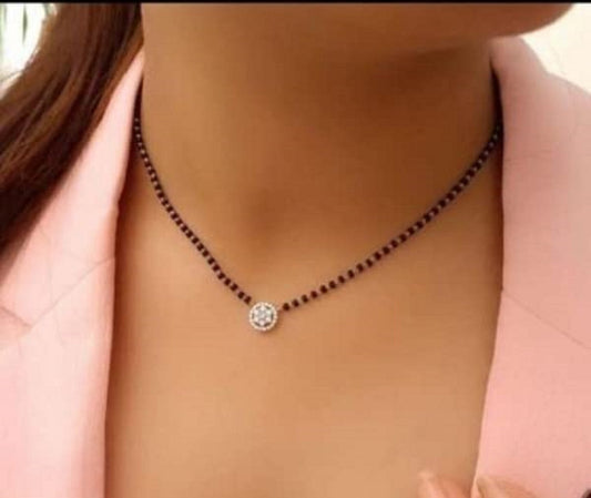 Minimal Solitaire Diamond Mangalsutra – Elegant Everyday Rose Gold Black Bead Chain 💎