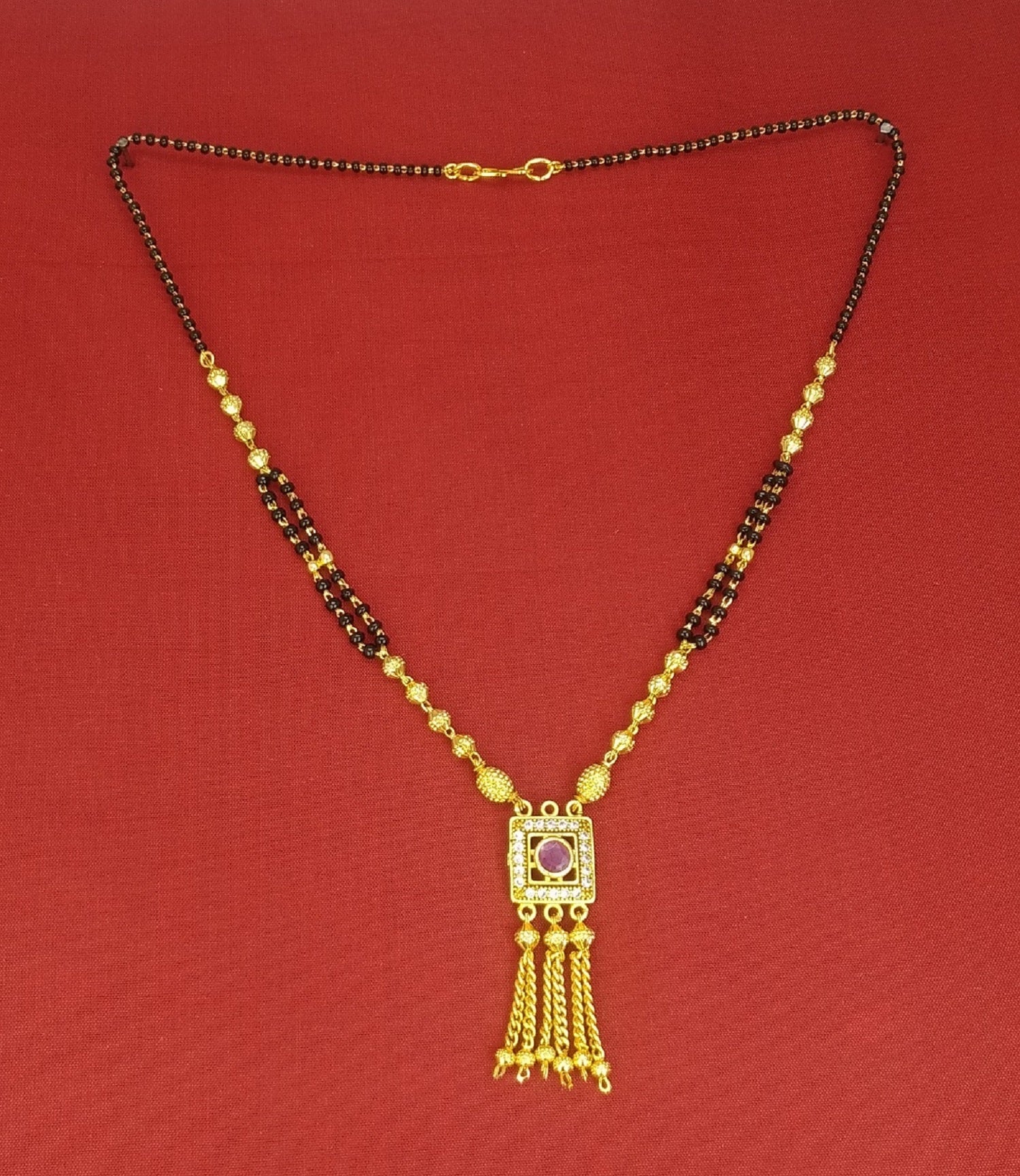 Royal Ruby Square Pendant Gold Plated Mangalsutra – Elegant Traditional Design for Women 💎