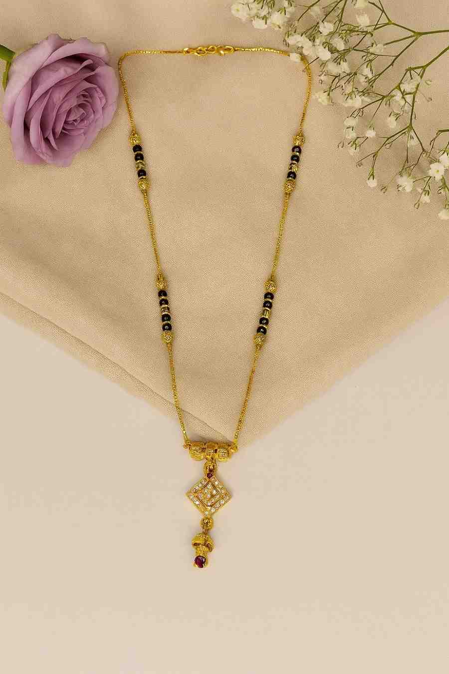 Elegant Double Chain Mangalsutra with Diamond-Shaped Pendant – Gold-Plated Daily Wear Design for Women