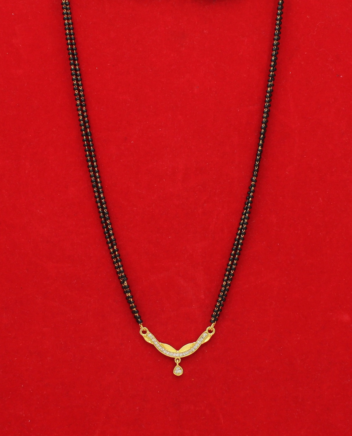 Double-Chain Black Bead Mangalsutra with Elegant CZ Stone Pendant – Traditional & Stylish