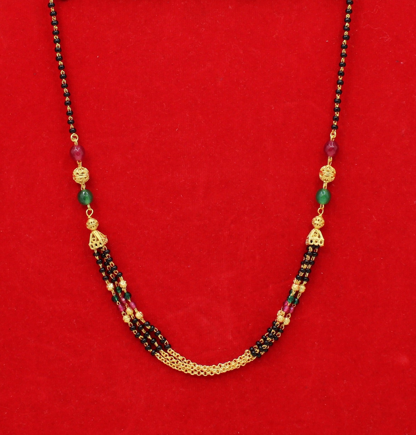 Multicolour Beaded Gold Plated Double Chain Mangalsutra – Elegant Daily Wear Traditional Design 💛