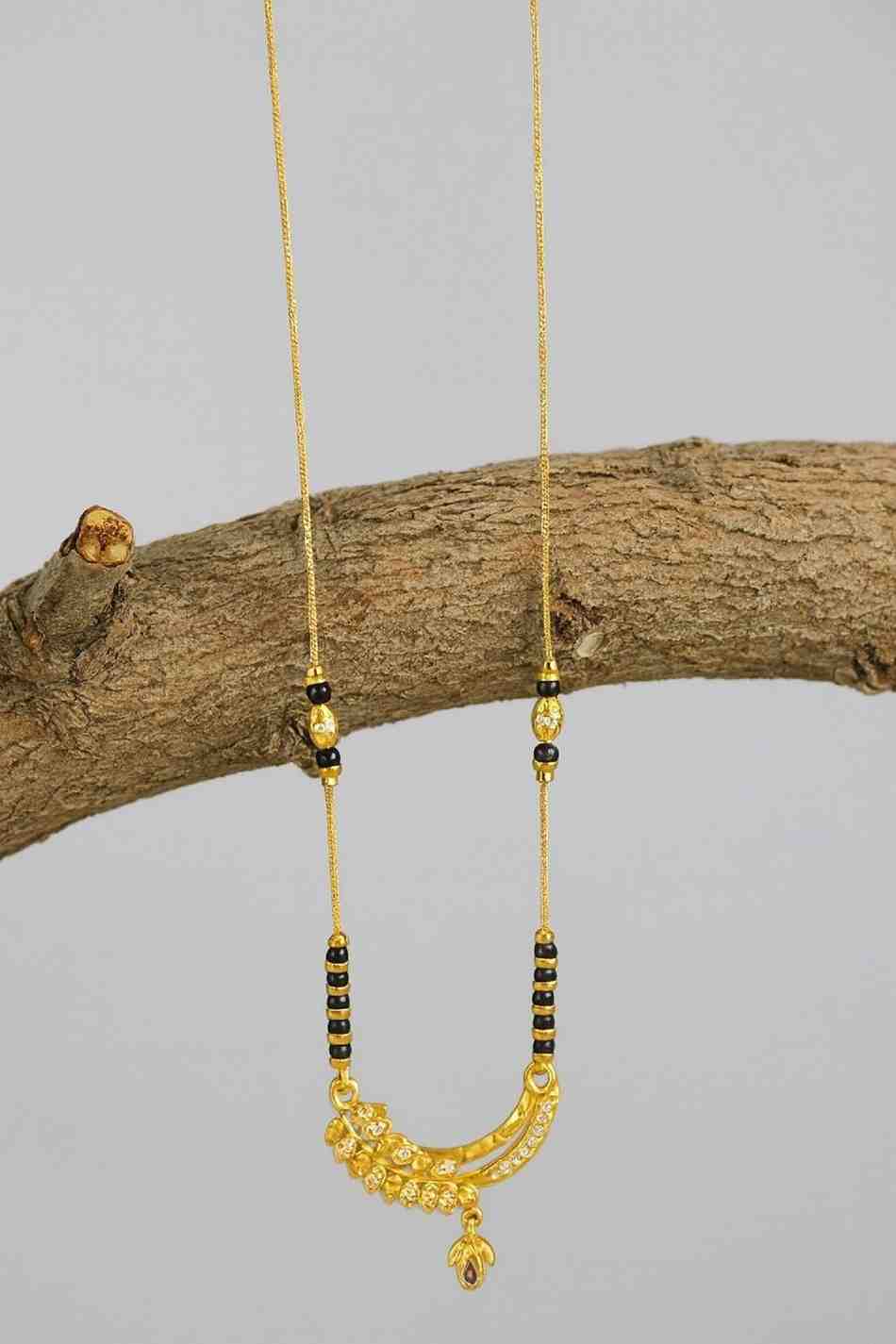 Gold-Plated Daily Wear Mangalsutra – Classic Black Beads with Designer Ball Pendant