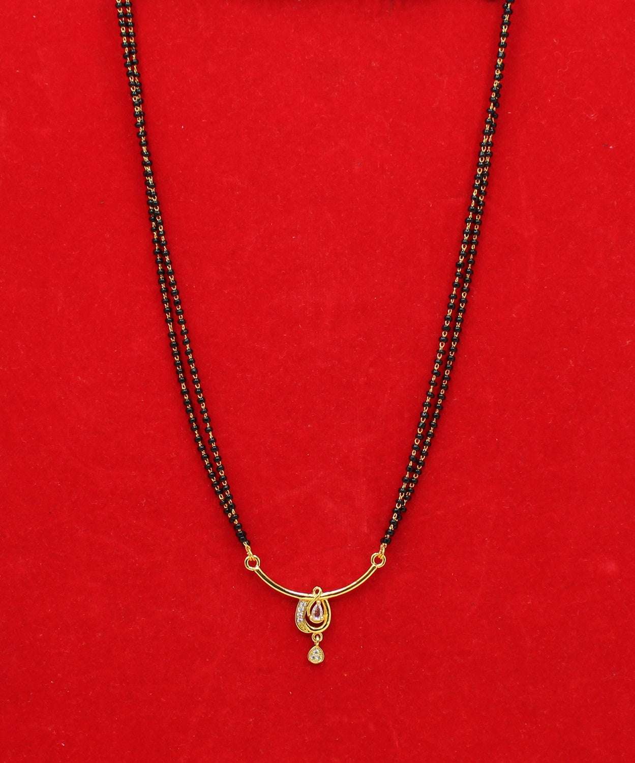 Classic Double-Line Black Beads Mangalsutra with Gold-Plated Pendant