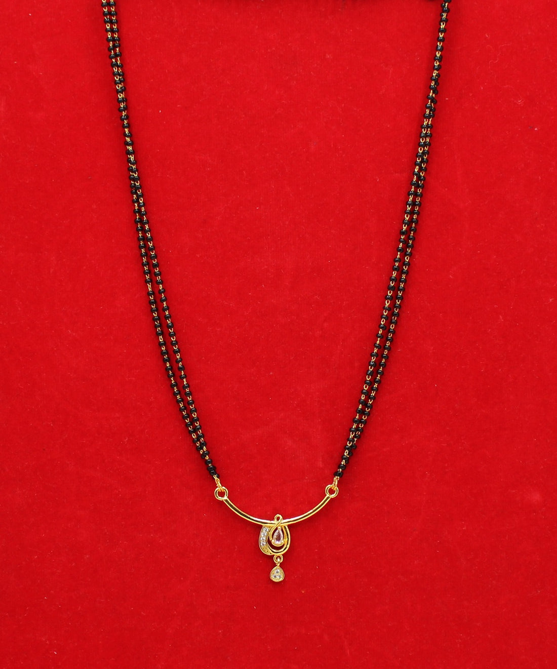 Classic Double-Line Black Beads Mangalsutra with Gold-Plated Pendant