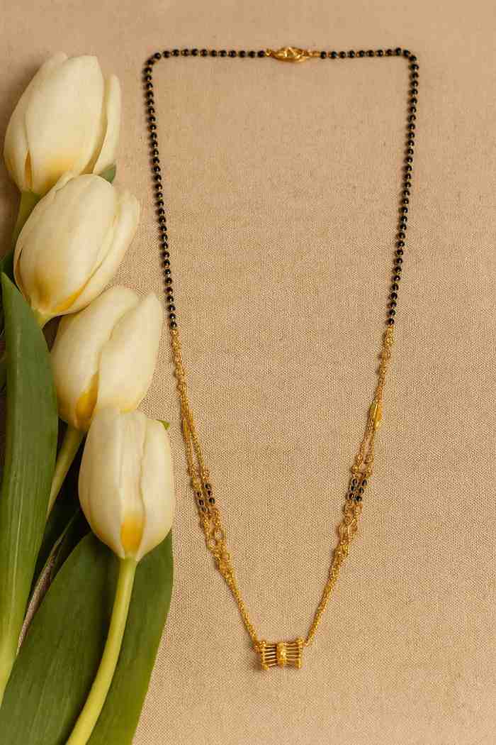 Triple-Layer Gold-Plated Mangalsutra – Modern Daily Wear Design with Elegant Black Bead Detailing