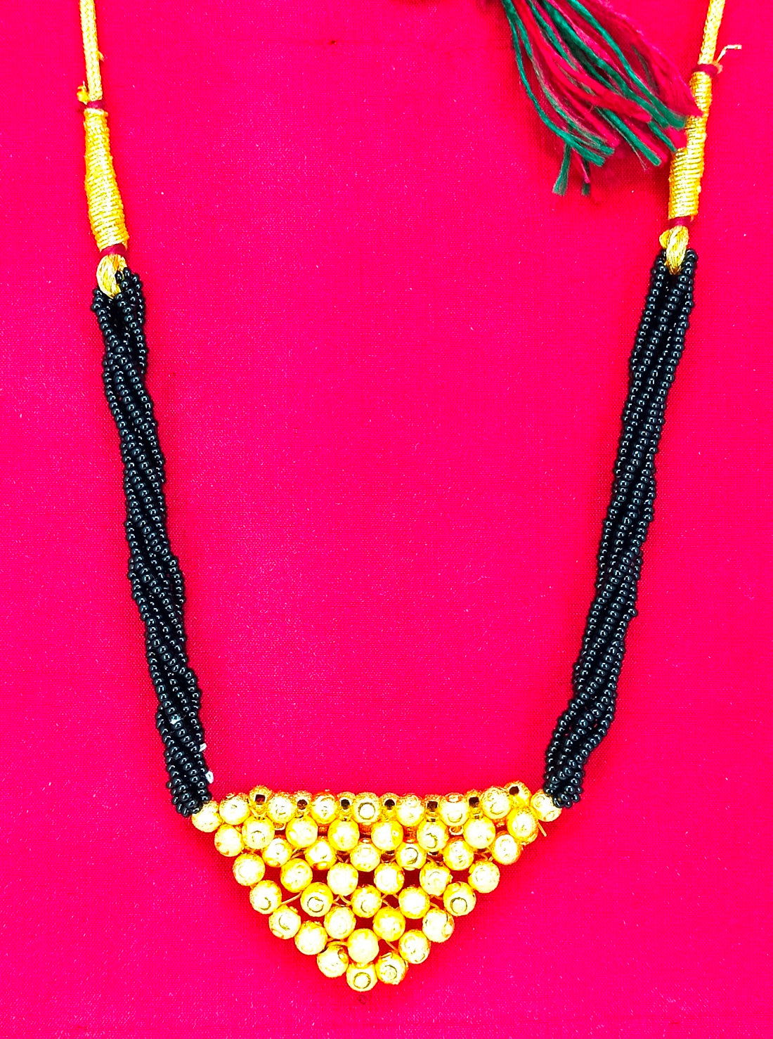Royal Pyramid Black Bead Choker Mangalsutra – Bold Gold-Plated Statement Piece 💛