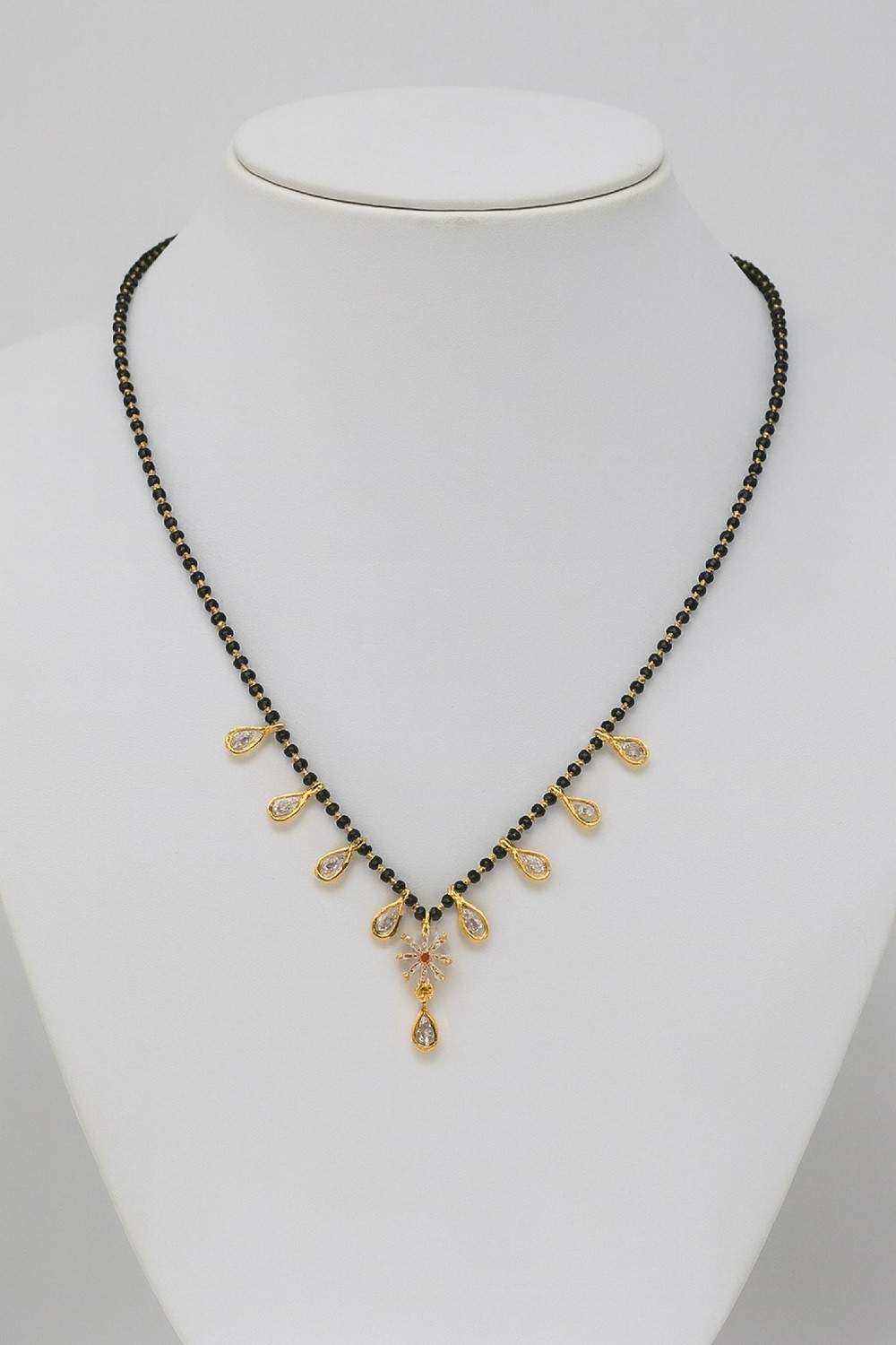 Grand Gold-Plated Double-Layer Long Mangalsutra – Red Stone & Black Bead Heritage Design