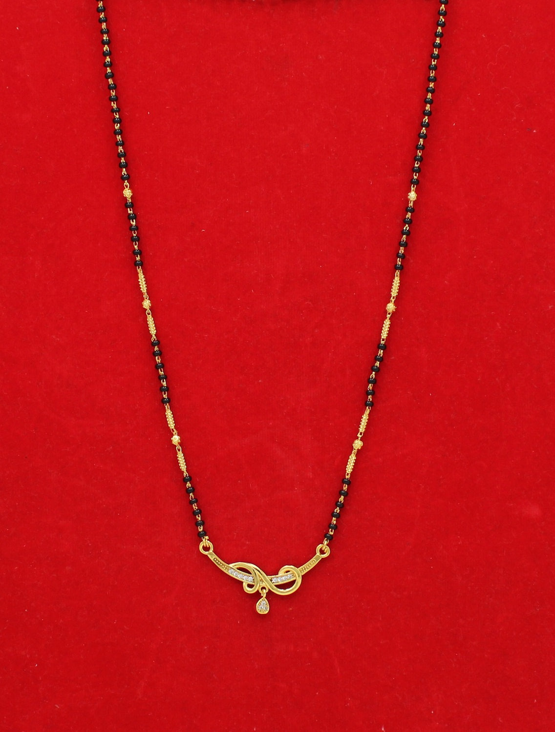 Elegant Gold-Plated Mangalsutra with Designer Pendant & Black Beads