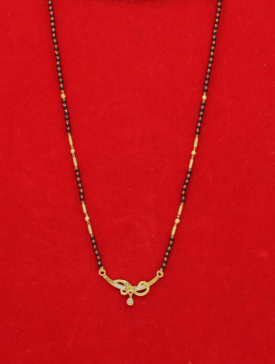 Elegant Gold-Plated Mangalsutra with Designer Pendant & Black Beads