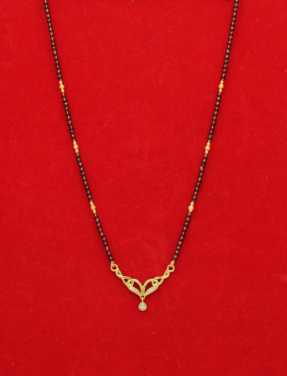 Elegant Gold-Plated Mangalsutra with CZ Pendant & Classic Black Beads
