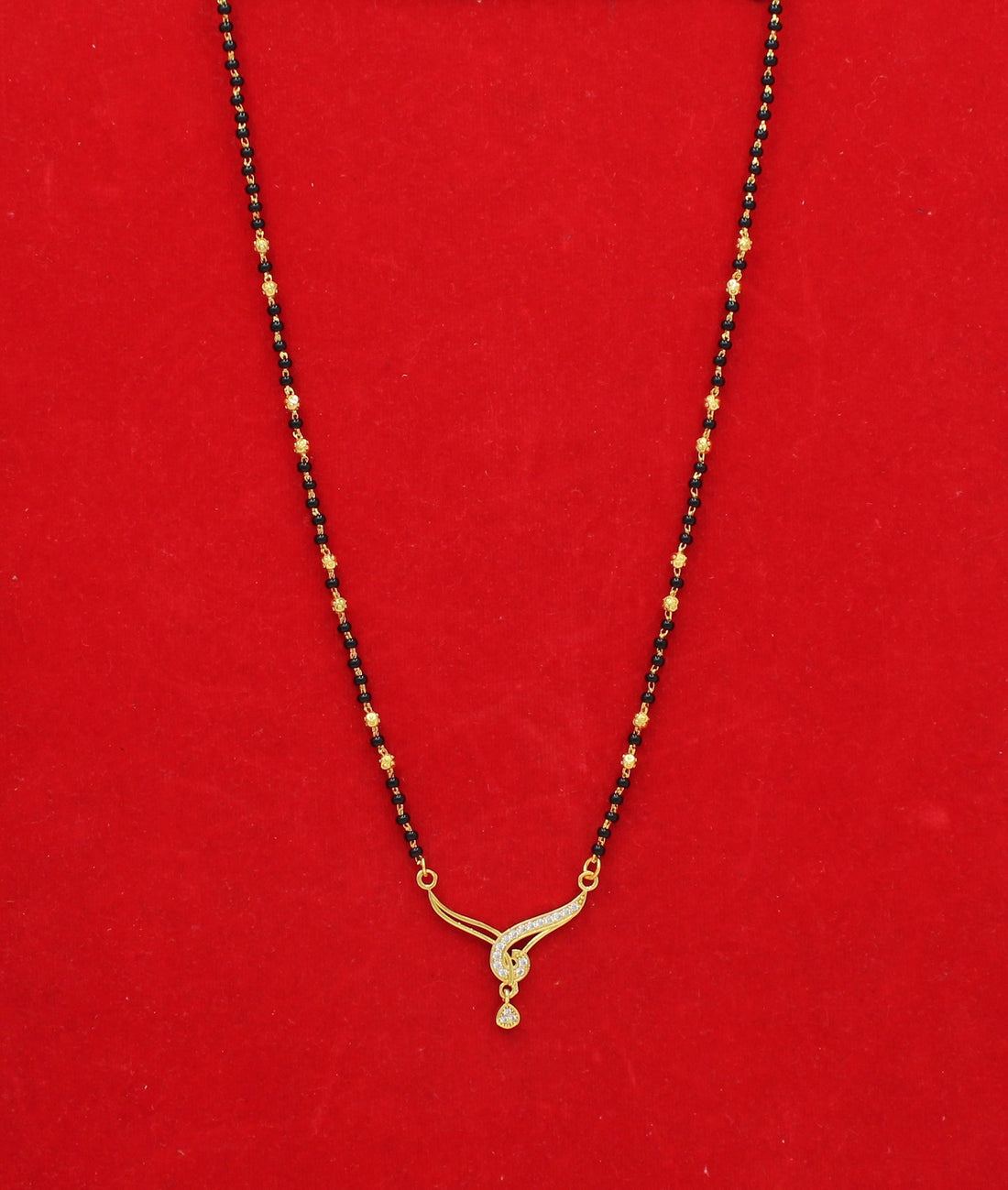 Elegant Dual Bead Gold-Plated Mangalsutra with CZ Pendant