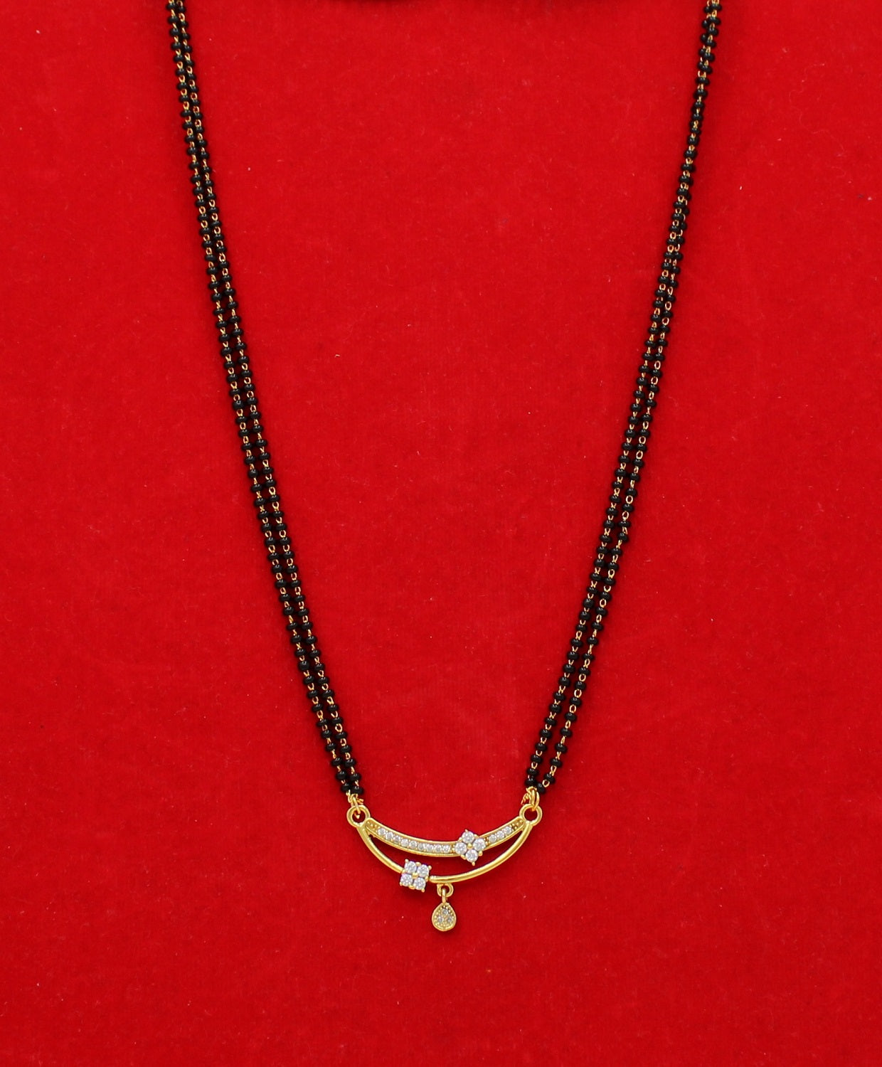 Stylish Double-Line Mangalsutra with CZ Stone Floral Pendant