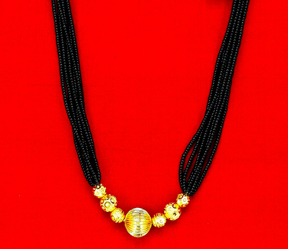 Royal Black Bead Choker Mangalsutra with Golden Cluster Beads – Elegant Modern Design 💛