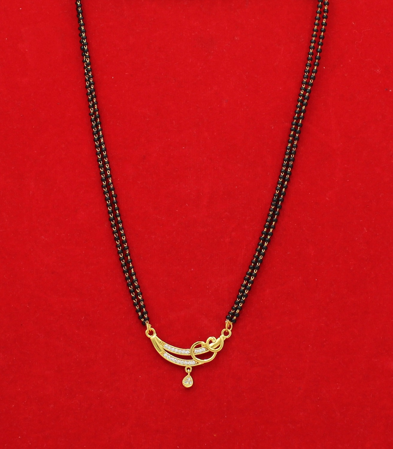 Elegant Double-Line Mangalsutra with CZ Stone & Gold-Plated Pendant