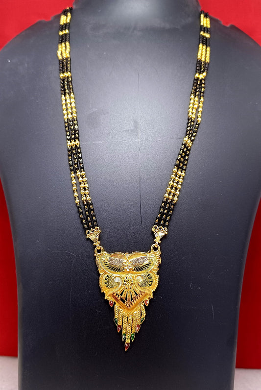 soni jewellery Traditional One Gram Gold Plated Long Black Beads  Golden Mangalsutra For Women