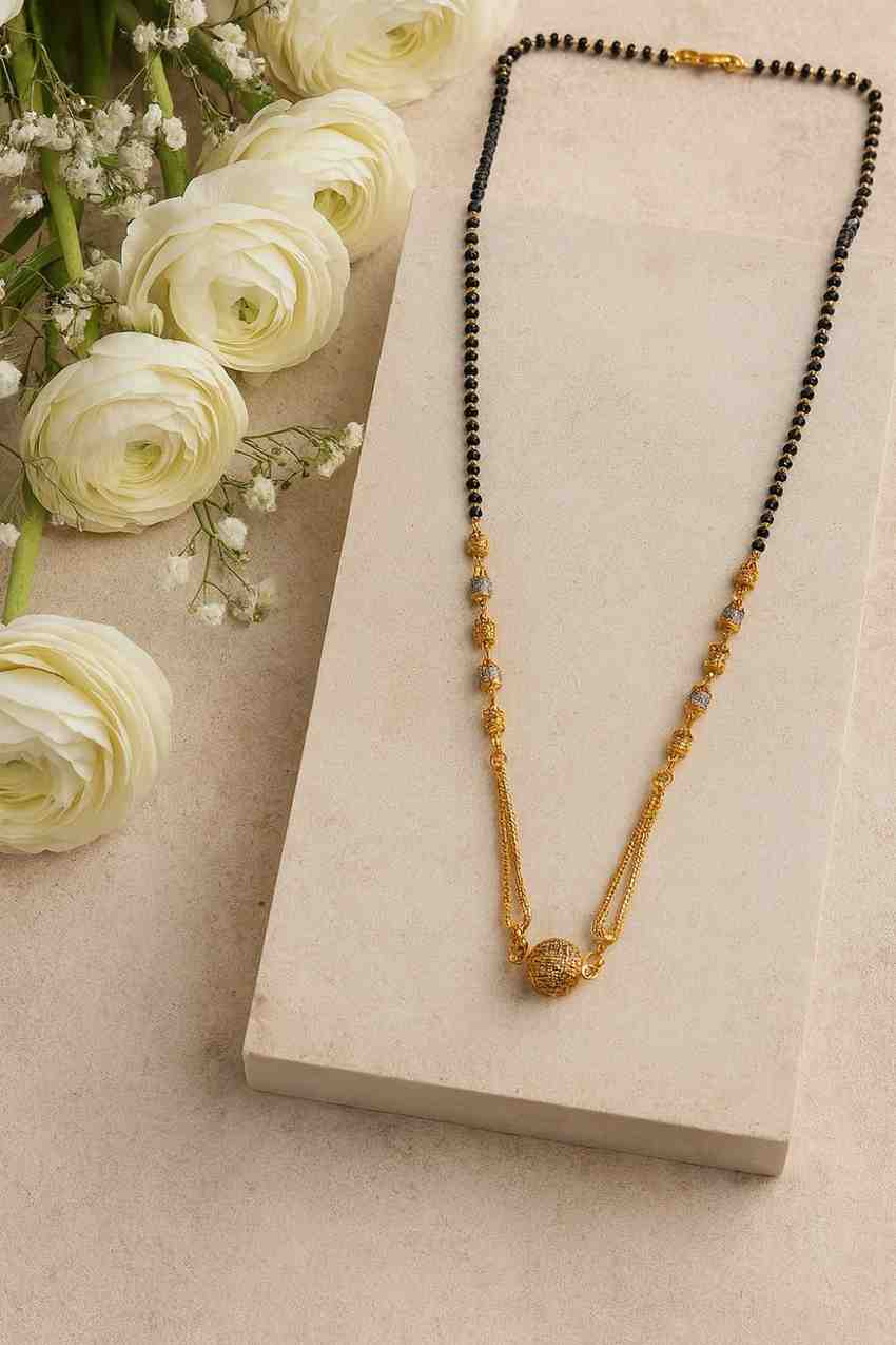 Classic Gold-Plated Black Bead Mangalsutra – Elegant Ball Pendant Daily Wear Design