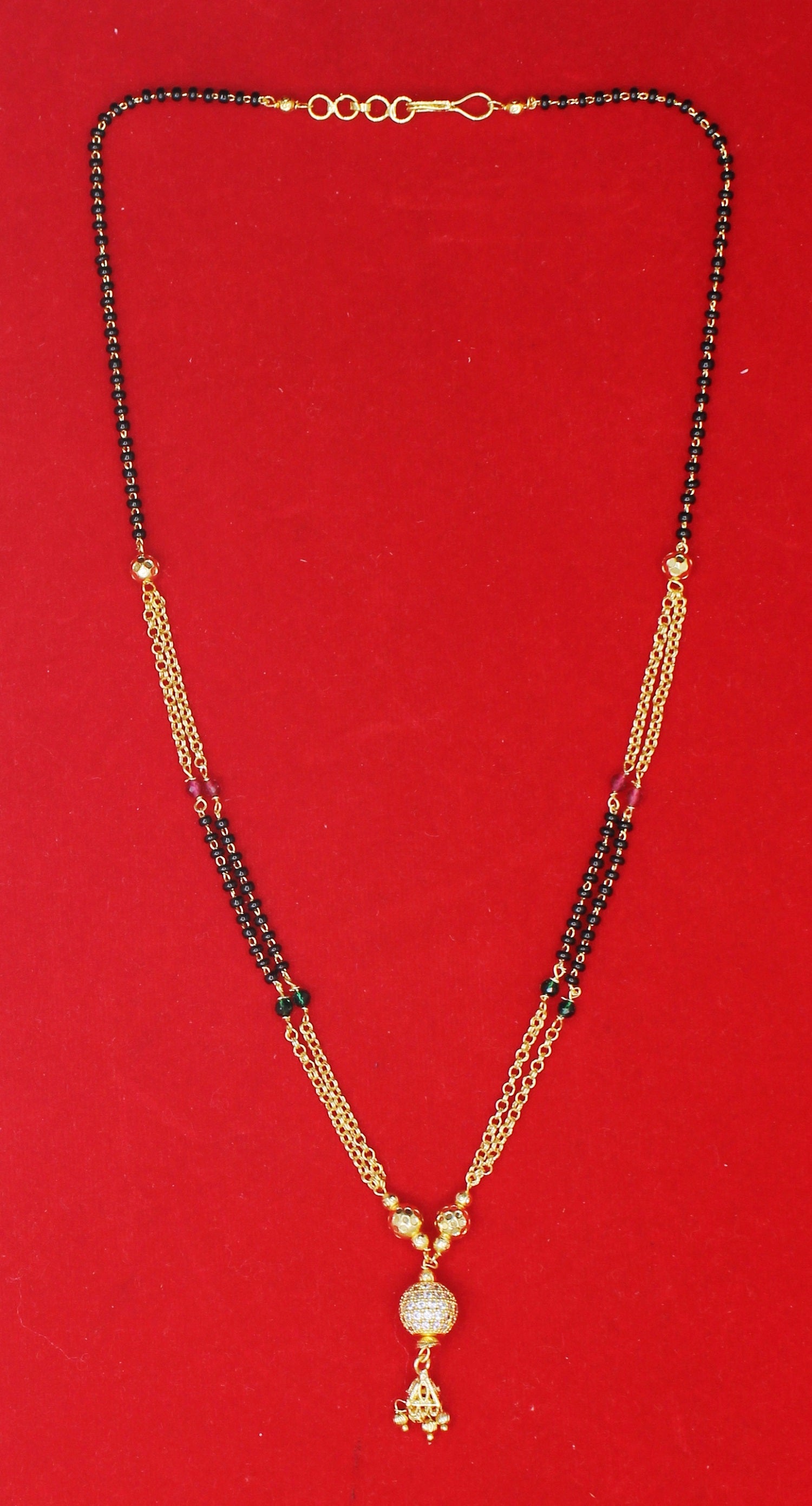 Premium Double Chain CZ Pendant Mangalsutra 💫 | Gold Plated Daily Wear Design with Color Beads